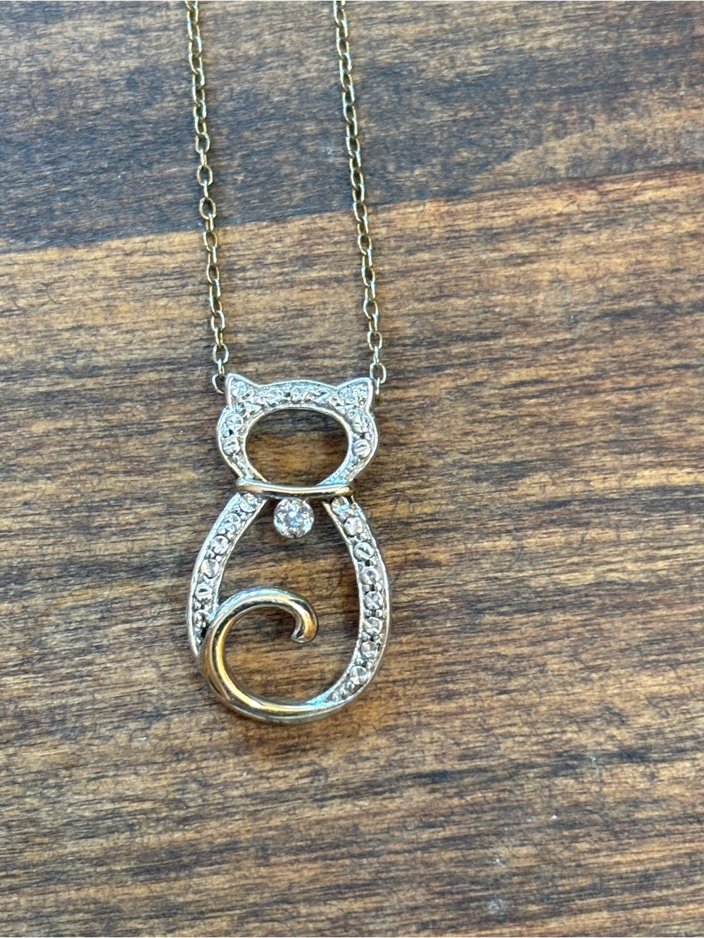 925 JCM Sterling Silver Cat Pendant Necklace with Gold Plating & Crystals, 18”